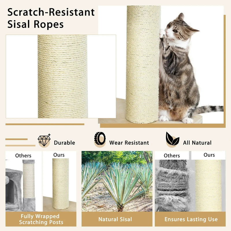 77.5-Inch Cat Tree Condo Multi-Level Kitten Activity Tower with Sisal Posts-Cream White by DirectDeals