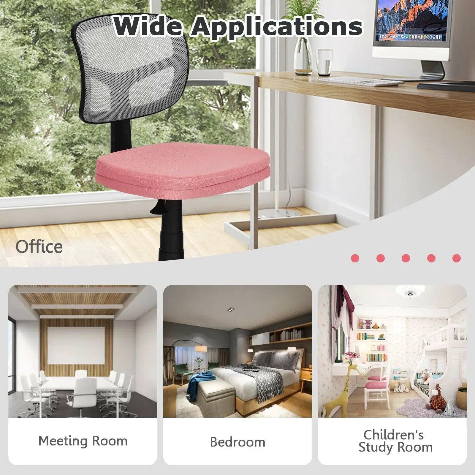 Armless Computer Chair with Height Adjustment and Breathable Mesh for Home Office by DirectDeals