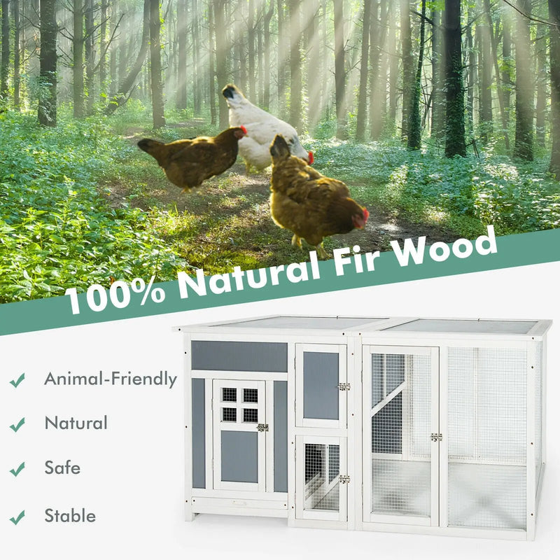63 Inch Large Wooden Chicken Coop with Run Box and PC Roof by DirectDeals