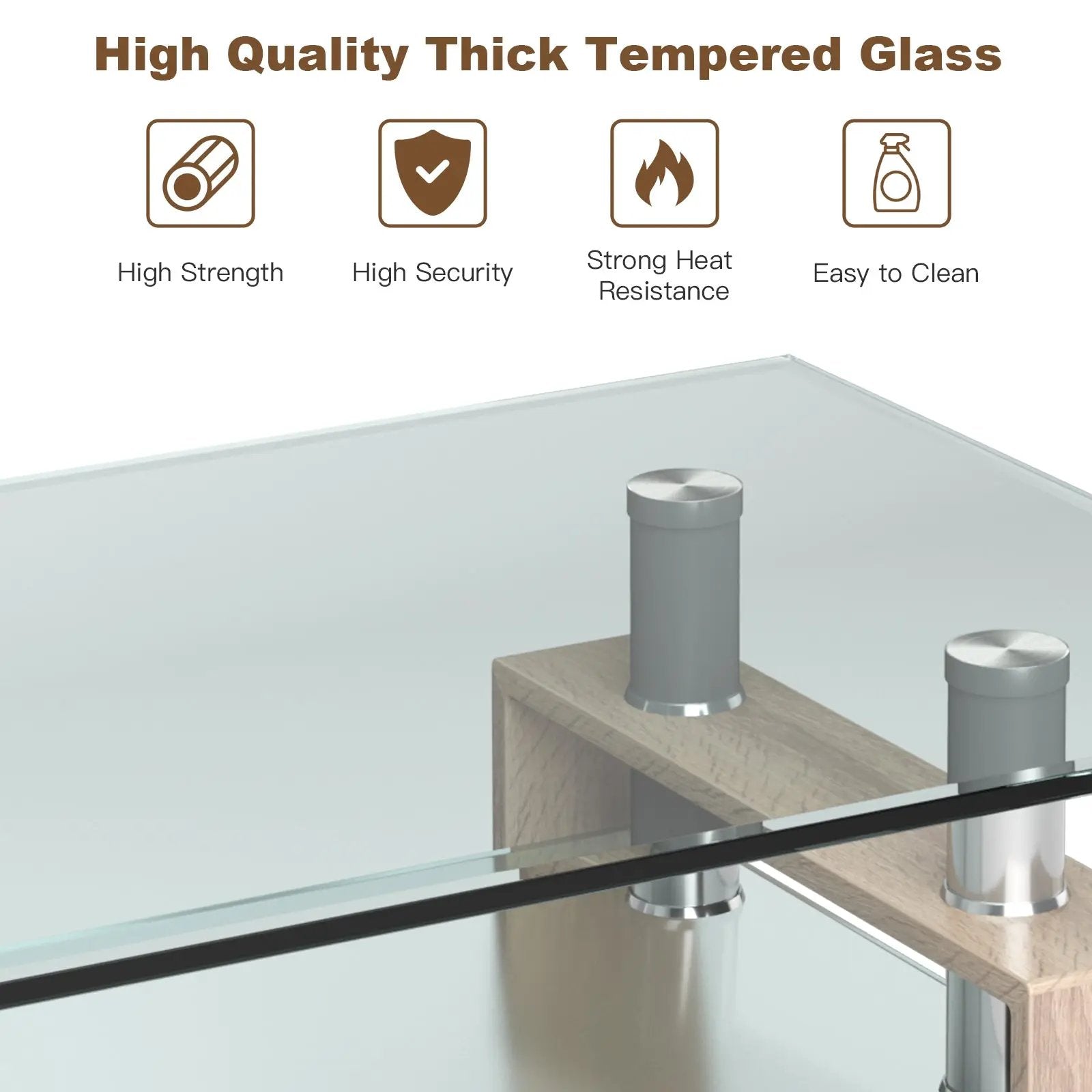 Rectangle Glass Coffee Table with Metal Legs for Living Room by DirectDeals