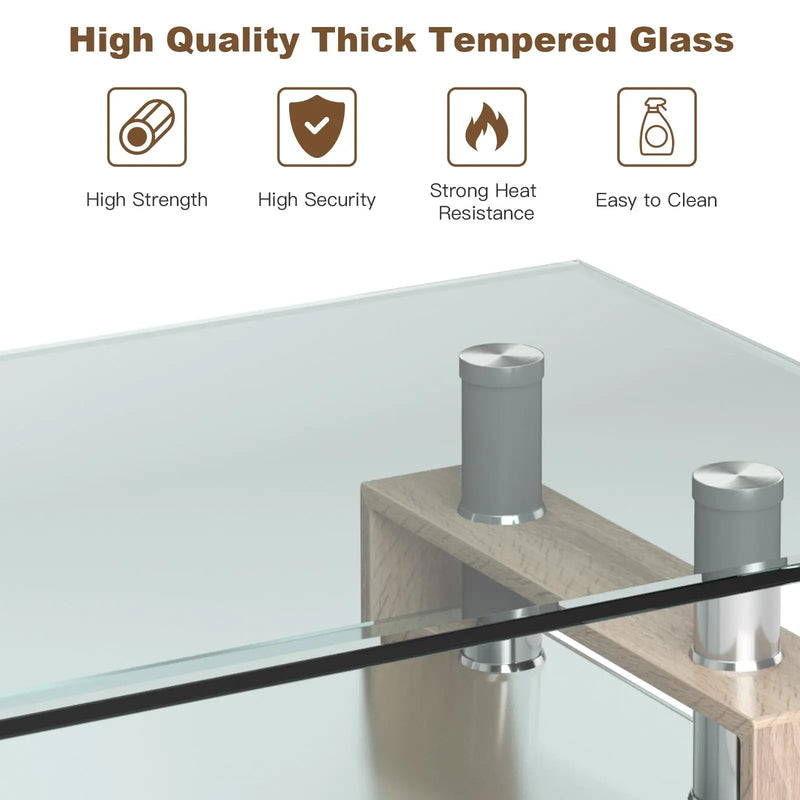 Rectangle Glass Coffee Table with Metal Legs for Living Room by DirectDeals