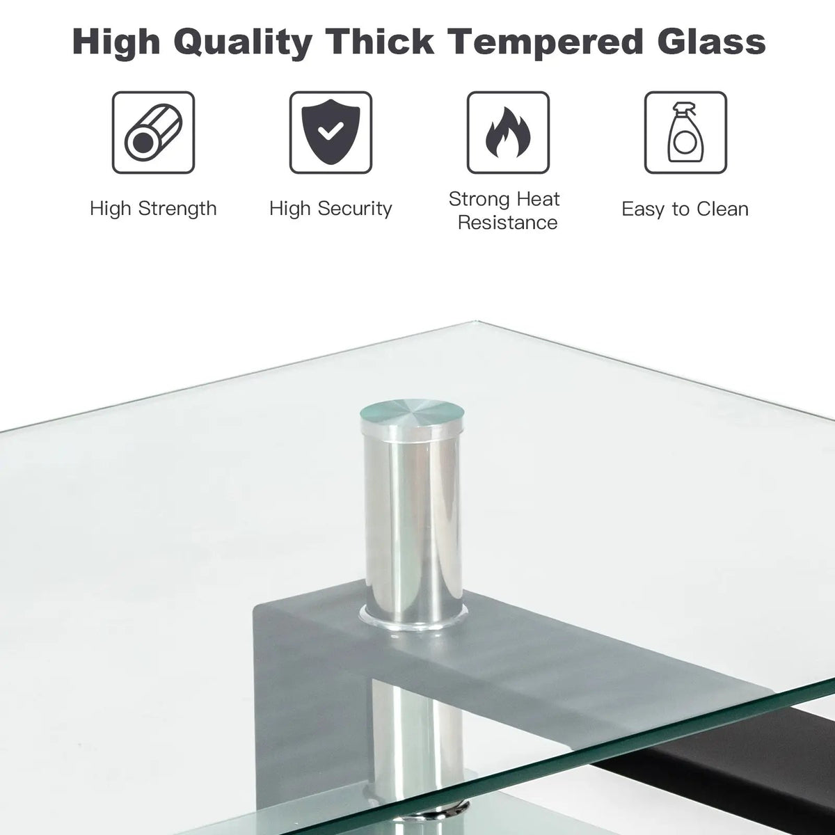 Rectangle Glass Coffee Table with Metal Legs for Living Room by DirectDeals