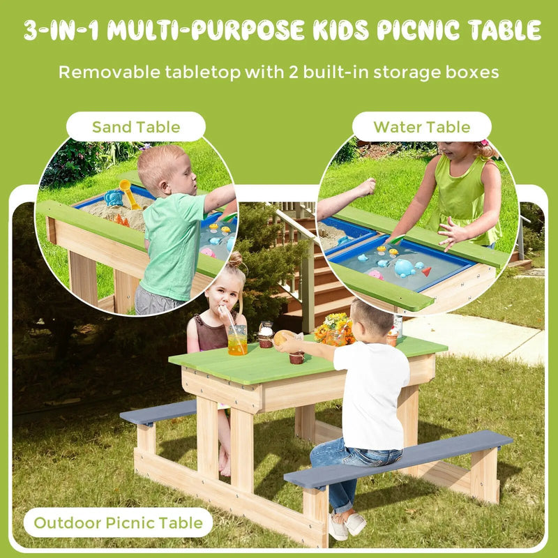 3-in-1 Outdoor Wooden Kids Water Sand Table with Play Boxes by DirectDeals