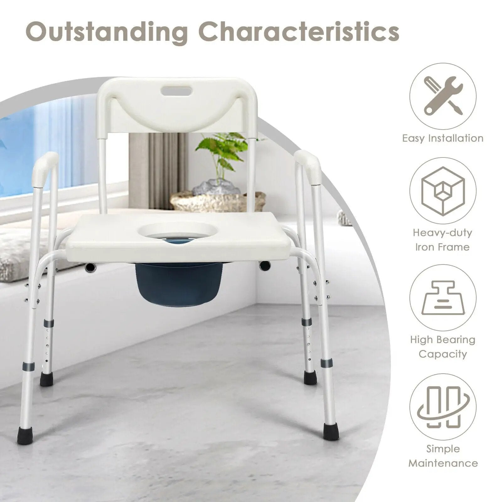3-in-1 Bedside Commode Portable Toilet with Adjustable Height by DirectDeals