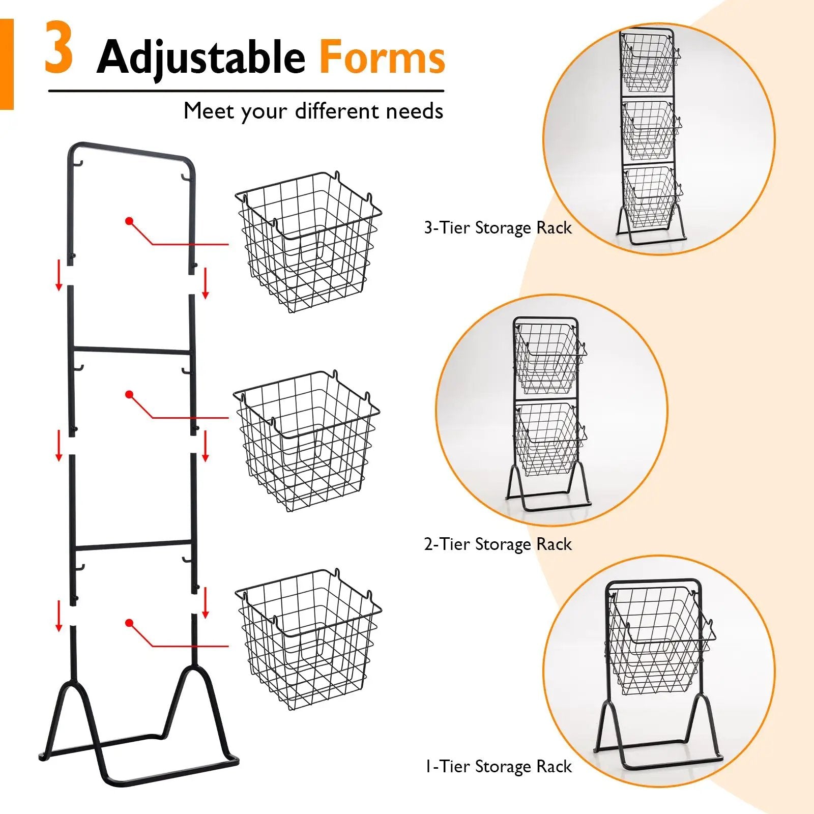 3-Tier Fruit Basket Stand with Adjustable Heights by DirectDeals
