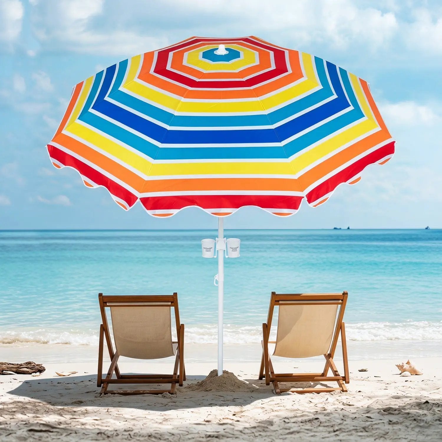 Beach Umbrella 6.5 FT with UPF 50+ Sun Protection & Sand Anchor by DirectDeals