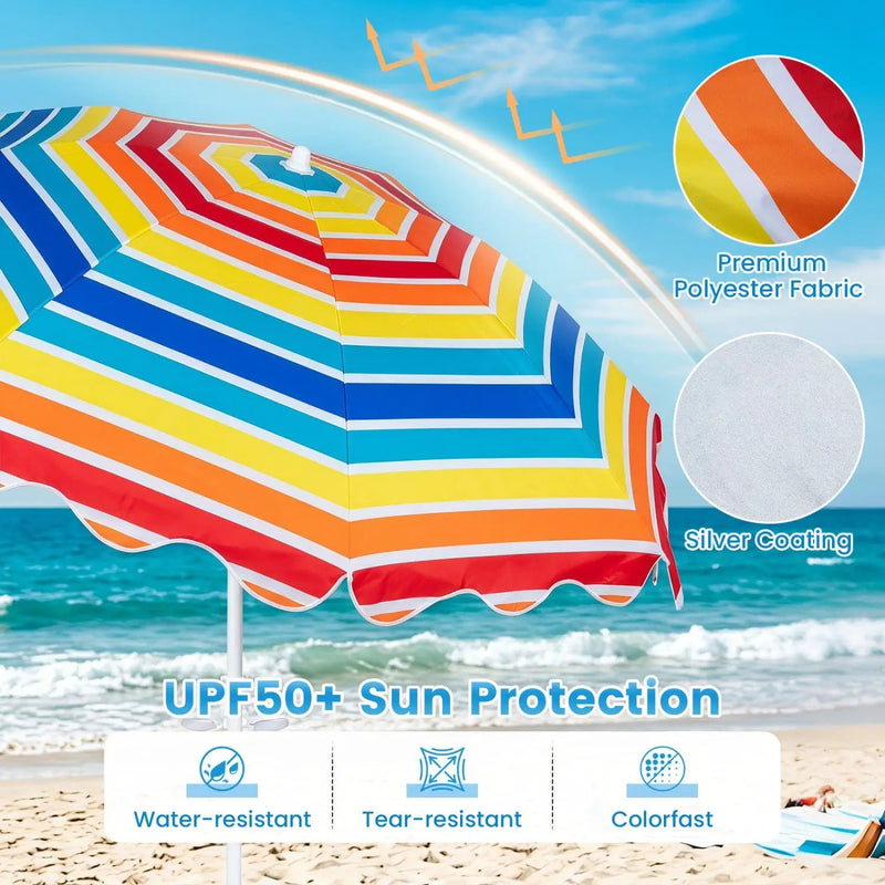 Beach Umbrella 6.5 FT with UPF 50+ Sun Protection & Sand Anchor by DirectDeals