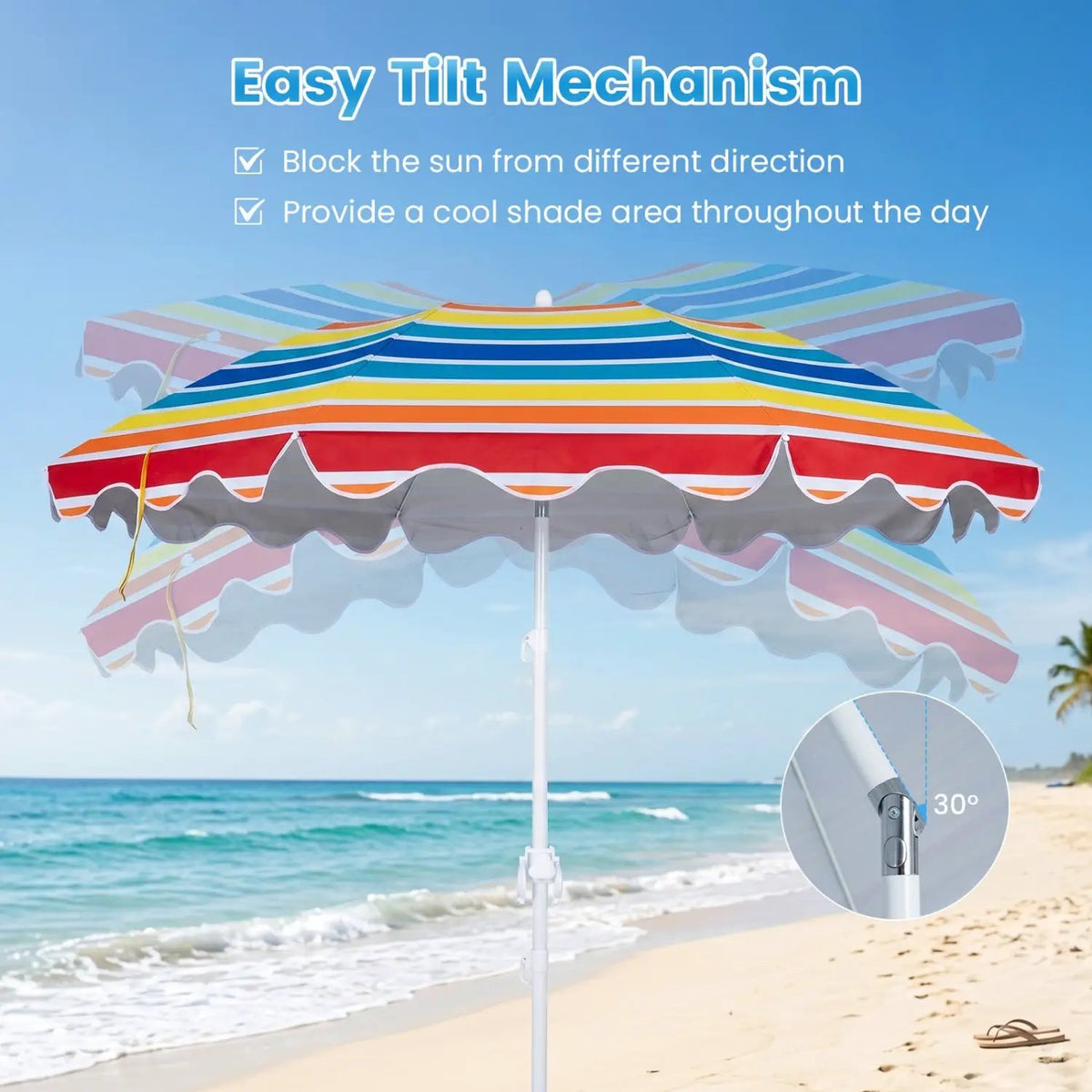 Beach Umbrella 6.5 FT with UPF 50+ Sun Protection & Sand Anchor by DirectDeals