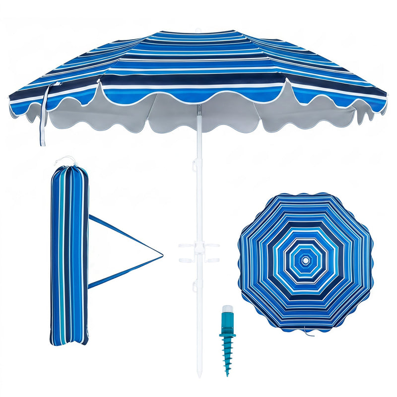 Beach Umbrella 6.5 FT with UPF 50+ Sun Protection & Sand Anchor by DirectDeals