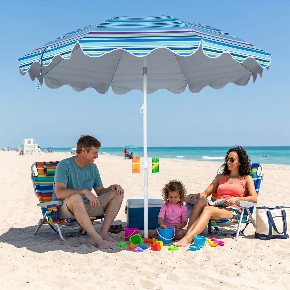 Beach Umbrella 6.5 FT with UPF 50+ Sun Protection & Sand Anchor by DirectDeals