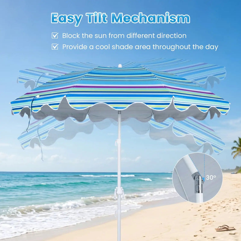 Beach Umbrella 6.5 FT with UPF 50+ Sun Protection & Sand Anchor by DirectDeals