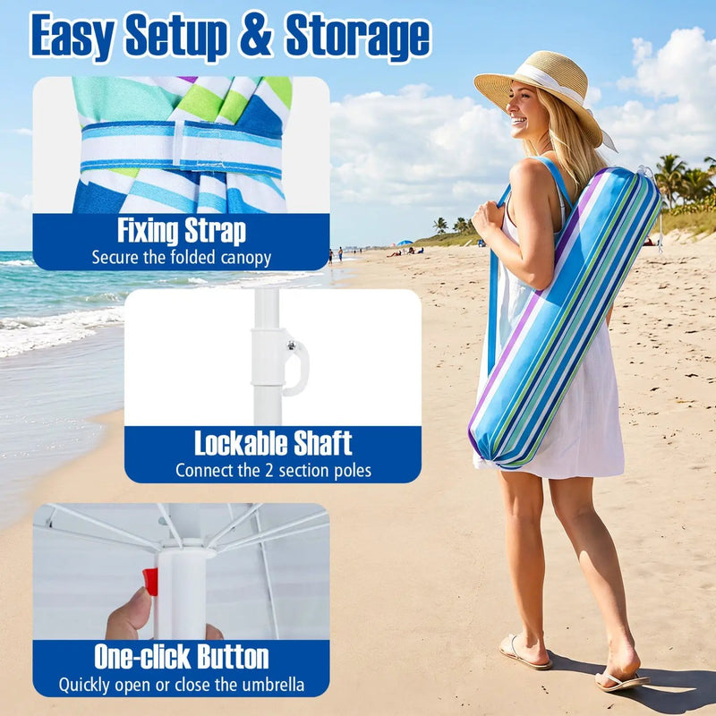 Beach Umbrella 6.5 FT with UPF 50+ and Sand Anchor by DirectDeals