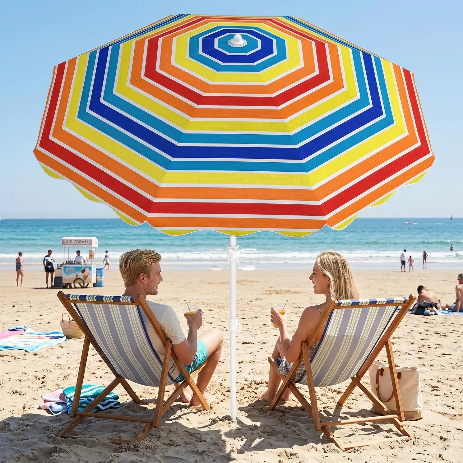 Beach Umbrella 6.5 FT with UPF 50+ and Sand Anchor by DirectDeals