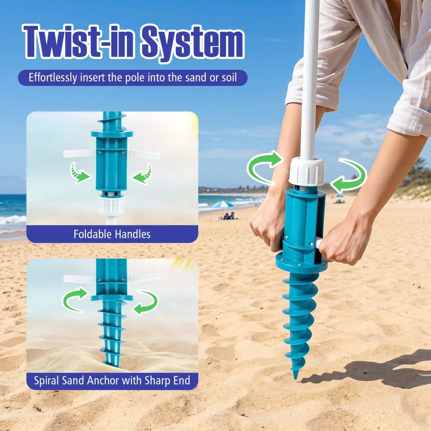 Beach Umbrella 6.5 FT with UPF 50+ and Sand Anchor by DirectDeals