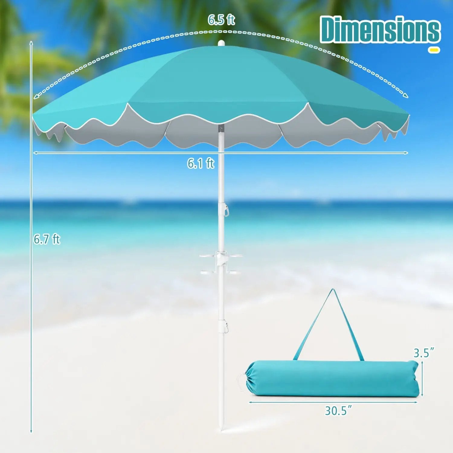 Beach Umbrella 6.5 FT with UPF 50+ and Sand Anchor by DirectDeals