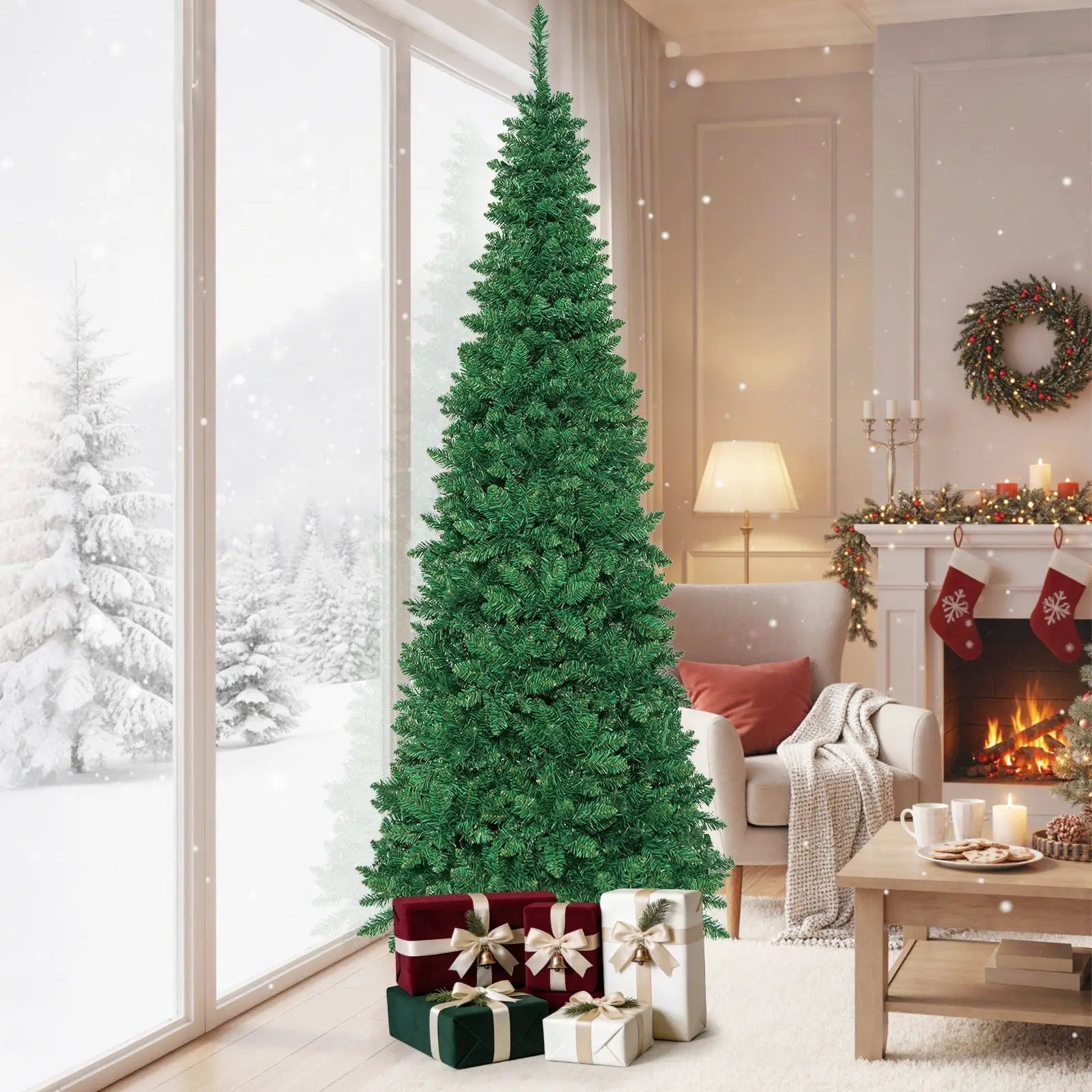 4.5 ft Pre-Lit Premium Hinged Artificial Fir Pencil Christmas Tree with LED Lights by DirectDeals