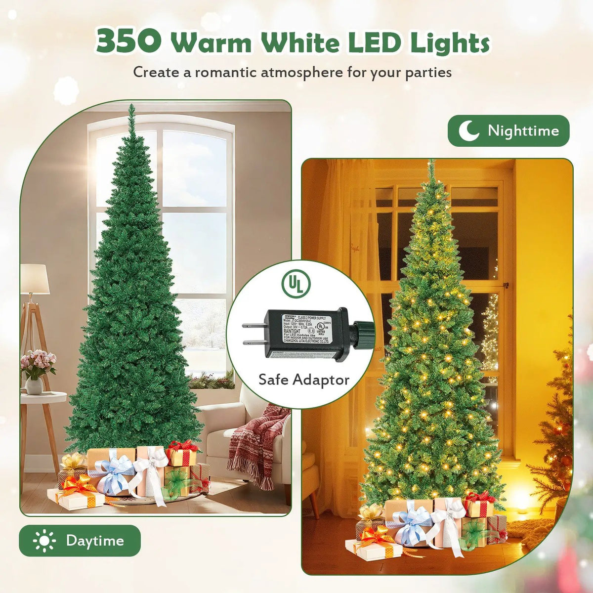 4.5 ft Pre-Lit Premium Hinged Artificial Fir Pencil Christmas Tree with LED Lights by DirectDeals