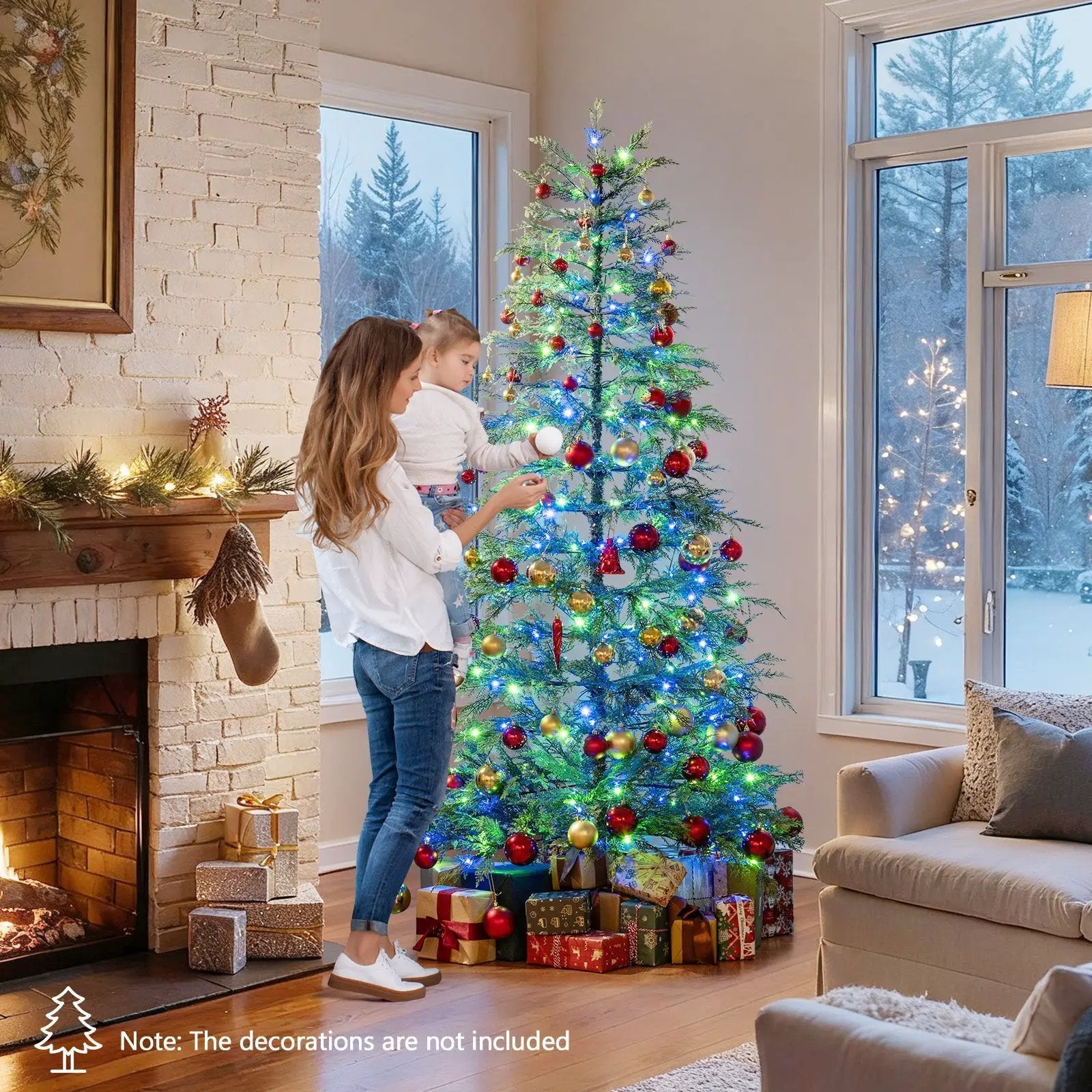 7.5 Feet Artificial Christmas Tree with Branch Tips and Colorful LED Lights by DirectDeals
