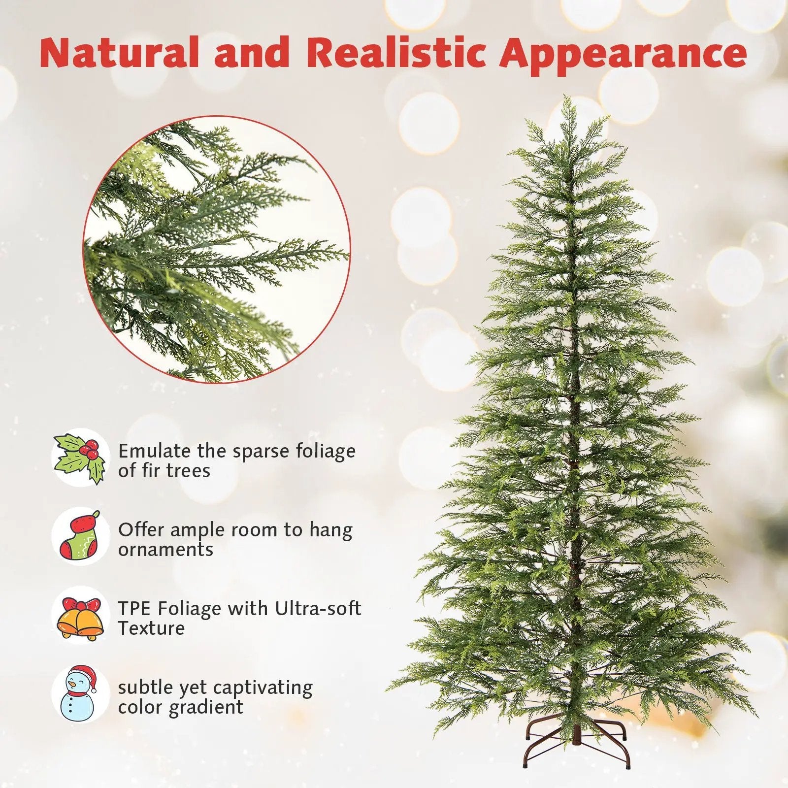 7.5 Feet Artificial Christmas Tree with Branch Tips and Colorful LED Lights by DirectDeals