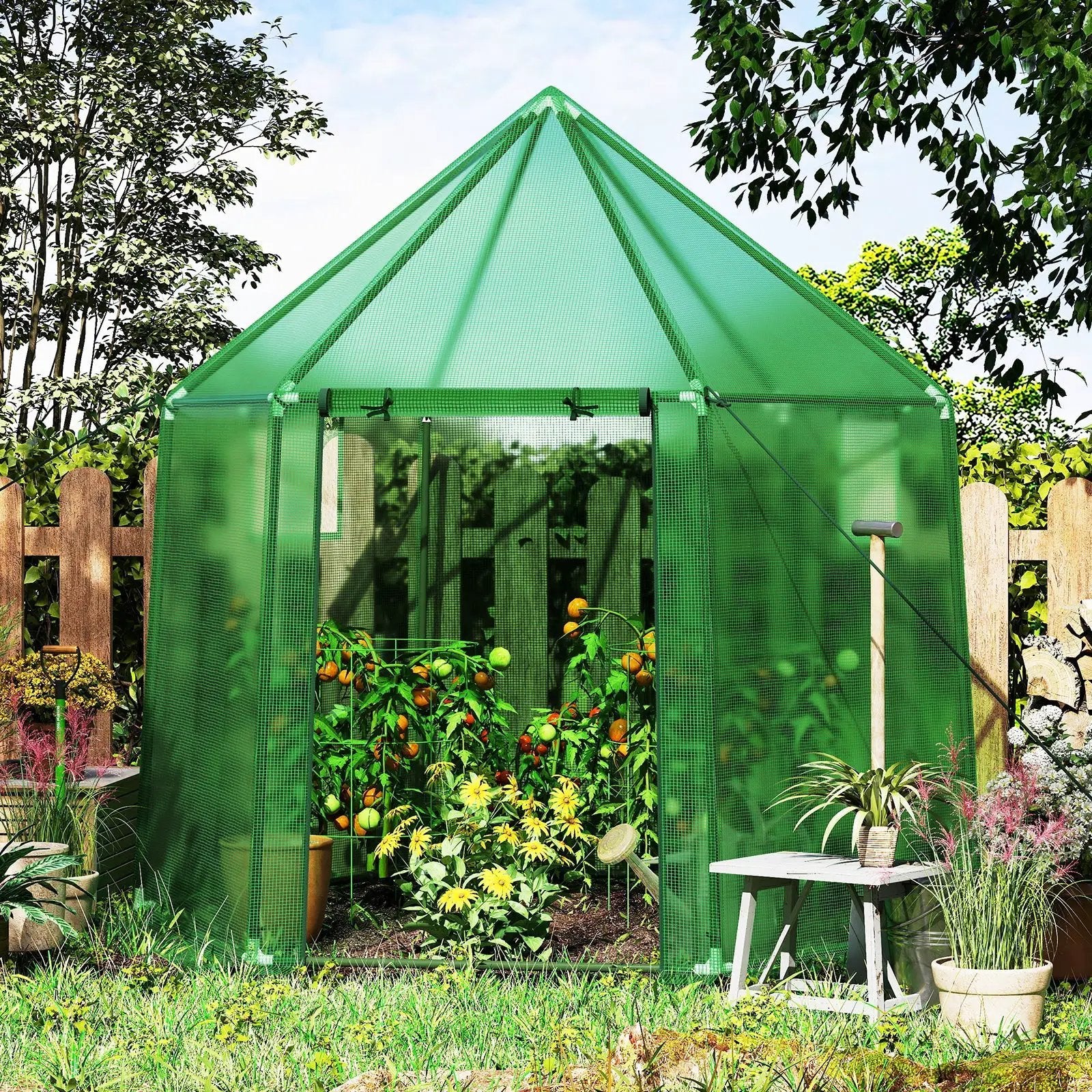 6.5 x 5.6 x 6.2 FT Mini Walk-in Greenhouse Portable Outdoor Warm House for Winter with PE Cover-Green by DirectDeals