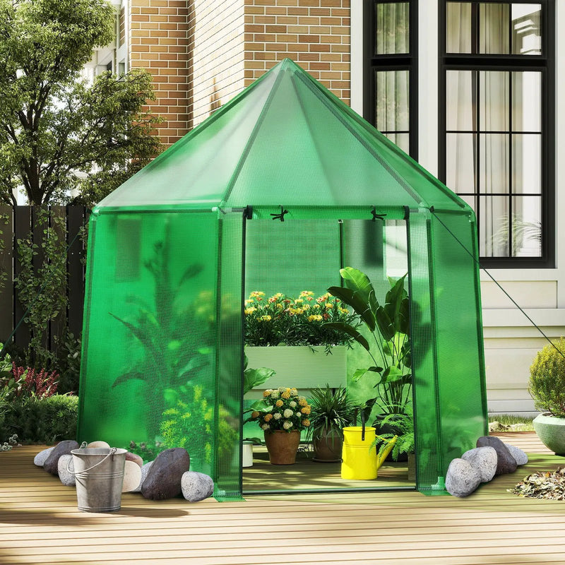 6.5 x 5.6 x 6.2 FT Mini Walk-in Greenhouse Portable Outdoor Warm House for Winter with PE Cover-Green by DirectDeals