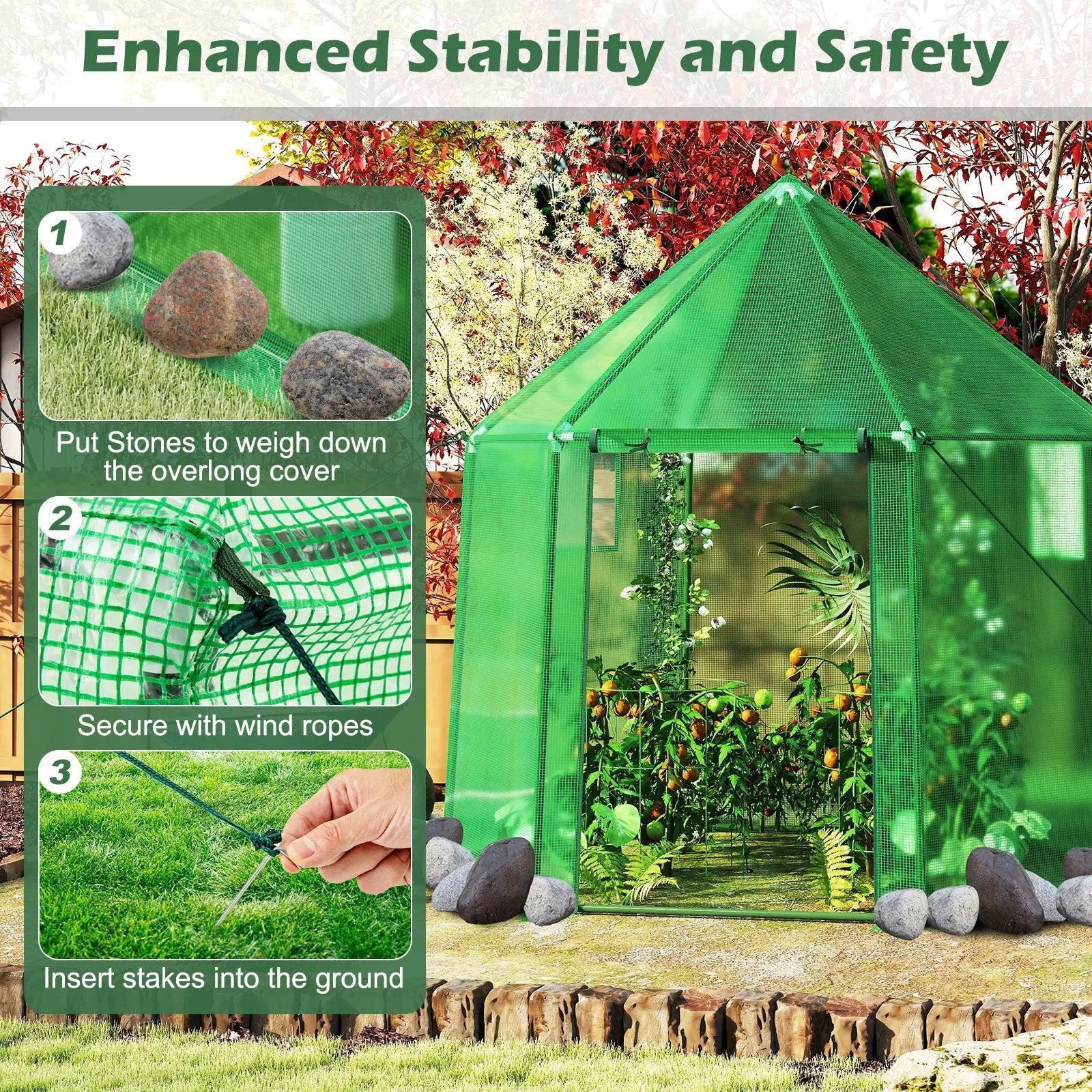 6.5 x 5.6 x 6.2 FT Mini Walk-in Greenhouse Portable Outdoor Warm House for Winter with PE Cover-Green by DirectDeals