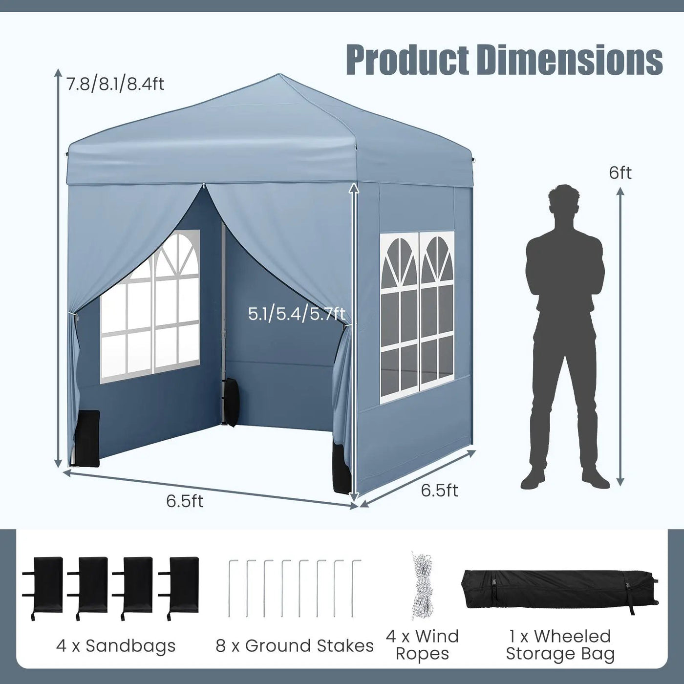 6.5 x 6.5 FT Pop up Canopy Tent with 4 Sidewalls and Wheeled Bag by DirectDeals