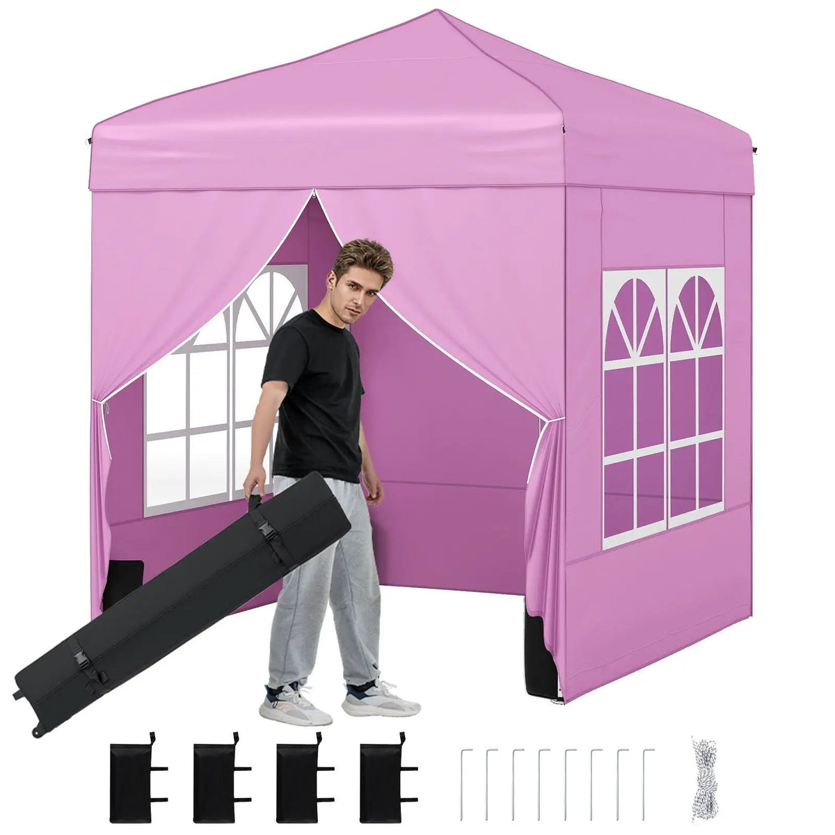 6.5 x 6.5 FT Pop up Canopy Tent with 4 Sidewalls and Wheeled Bag by DirectDeals