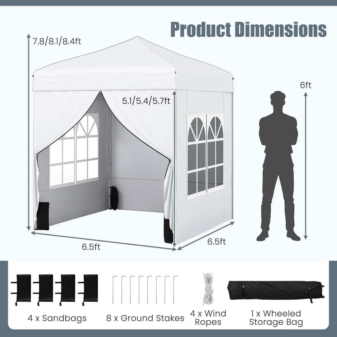 6.5 x 6.5 FT Pop up Canopy Tent with 4 Sidewalls and Wheeled Bag by DirectDeals