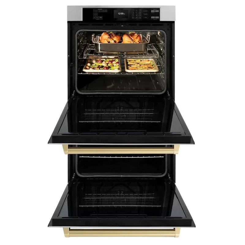 ZLINE 30"Professional True Convection Double Wall Oven, Air Fry, Self Clean, Stainless Steel, Champagne Bronze WADZ-30-CB by Farmhouse Kitchen and Bath