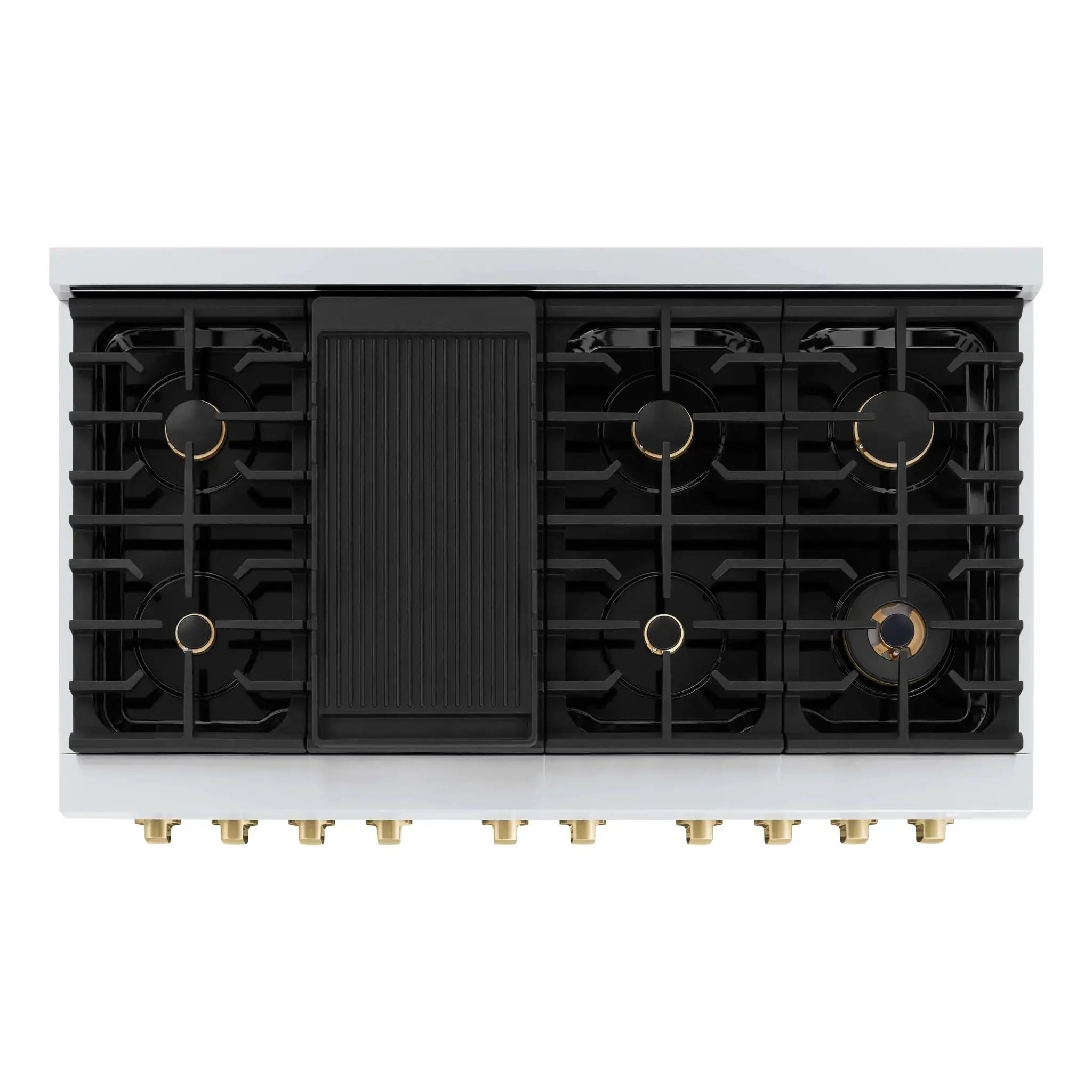 ZLINE 48"Paramount Dual Fuel Range White Matte Champagne Bronze SDRZ-WM-48-CB by Farmhouse Kitchen and Bath
