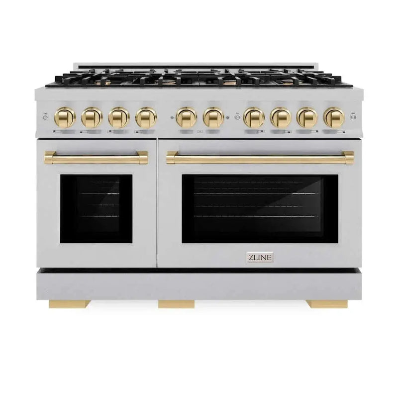 ZLINE 48" Select Dual Fuel Range Gas Cooktop Electric Convection Oven DuraSnow® Stainless Steel Gold HDRSZ-48-G by Farmhouse Kitchen and Bath