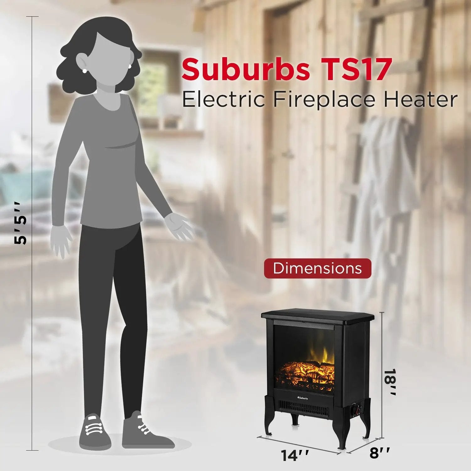 (Open Box) Suburbs TS17 Electric Fireplace Stove by TURBRO