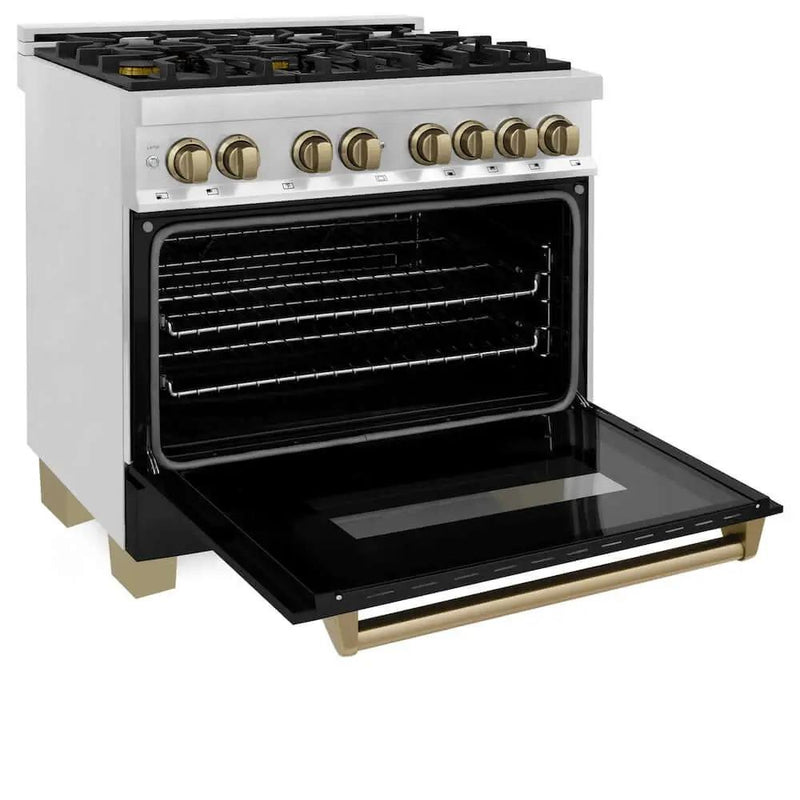 ZLINE 36" Autograph Dual Fuel Range, Black, Bronze, RAZ-BLM-36-CB by Farmhouse Kitchen and Bath