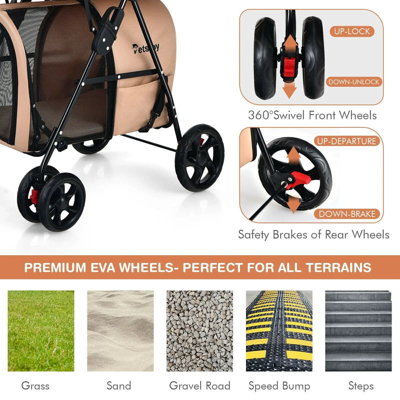 4-in-1 Double Pet Stroller with Detachable Carrier and Travel Carriage by DirectDeals