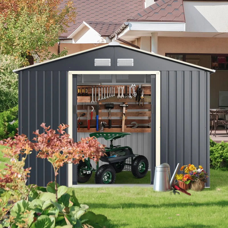 9 x 6 Feet Metal Storage Shed for Garden and Tools-Gray by DirectDeals