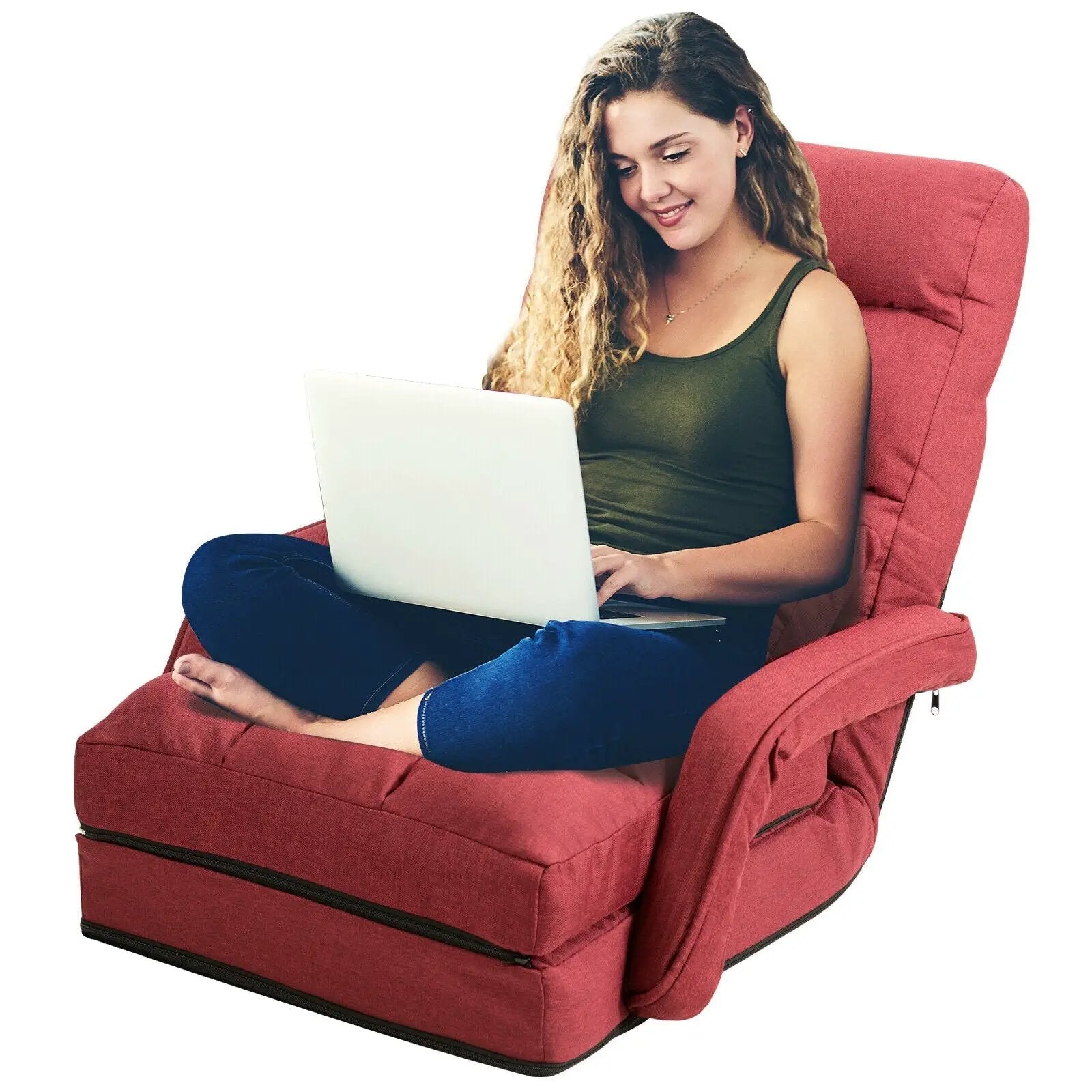 Folding Lazy Floor Chair Sofa with Armrests and Pillow by DirectDeals