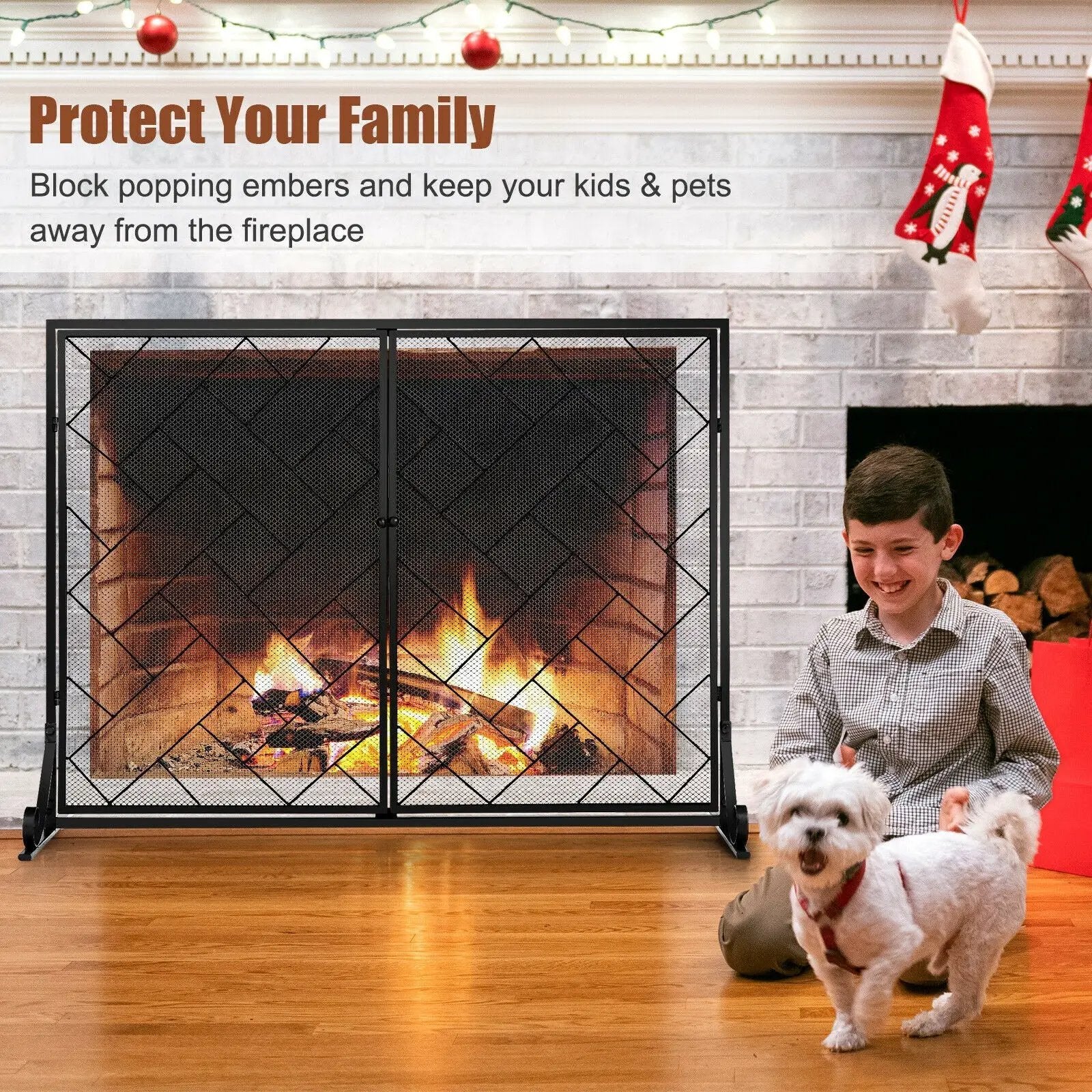 2-Panel Fireplace Screen Folding Metal Fire Place Safety Fence with Magnetic Doors by DirectDeals