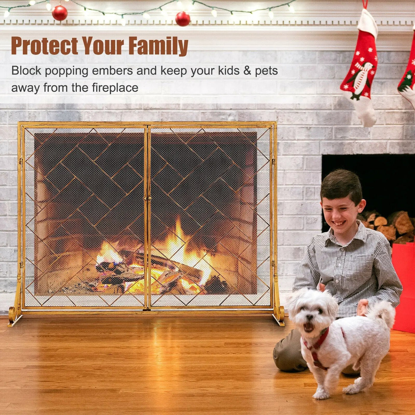 2-Panel Fireplace Screen Folding Metal Fire Place Safety Fence with Magnetic Doors by DirectDeals