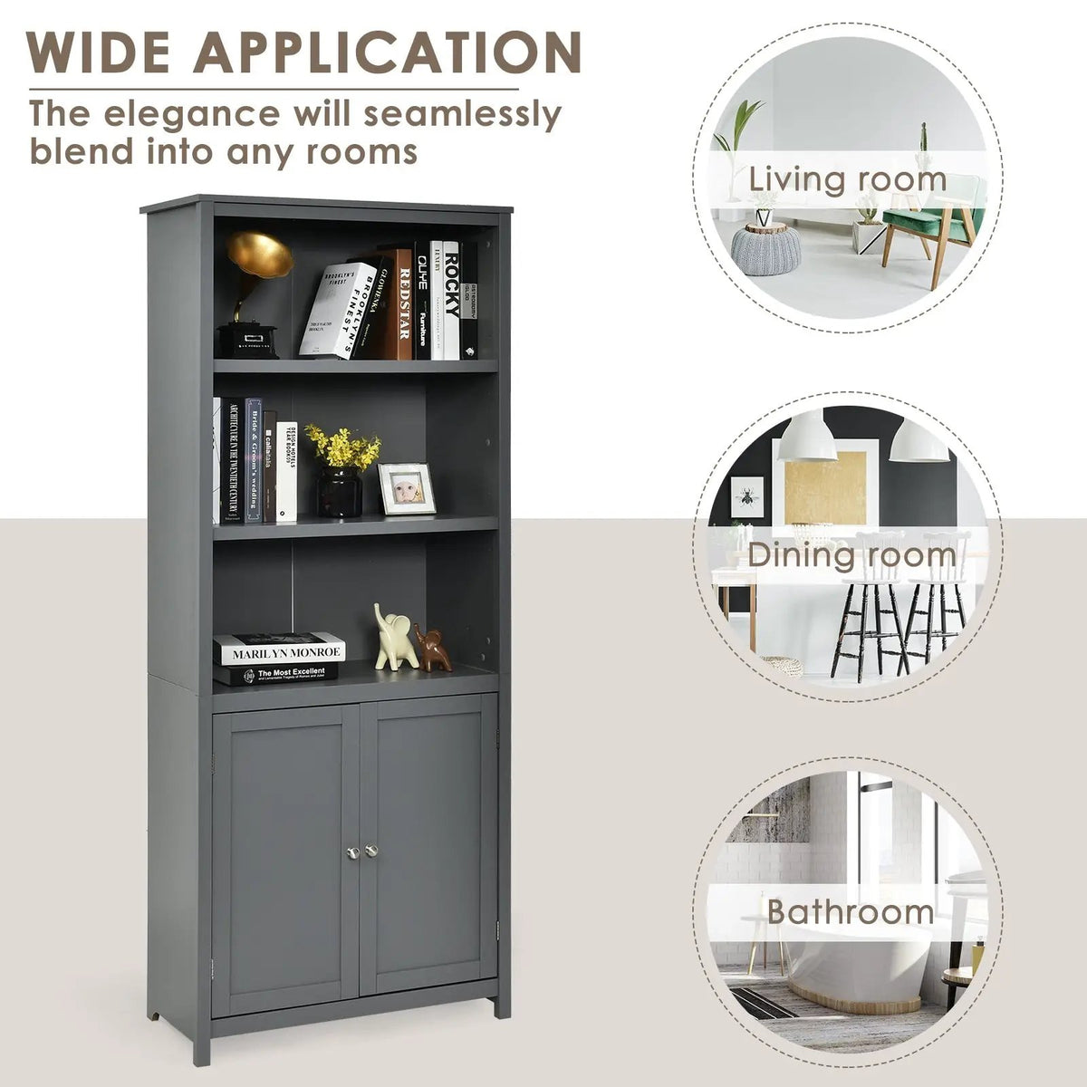 Bookcase Shelving Storage Wooden Cabinet Unit Standing Display Bookcase with Doors by DirectDeals