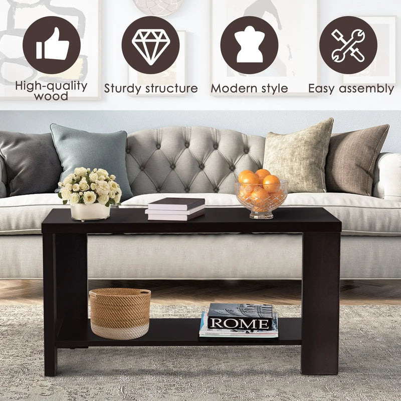 Rectangular Cocktail Coffee Table with Storage Shelf by DirectDeals