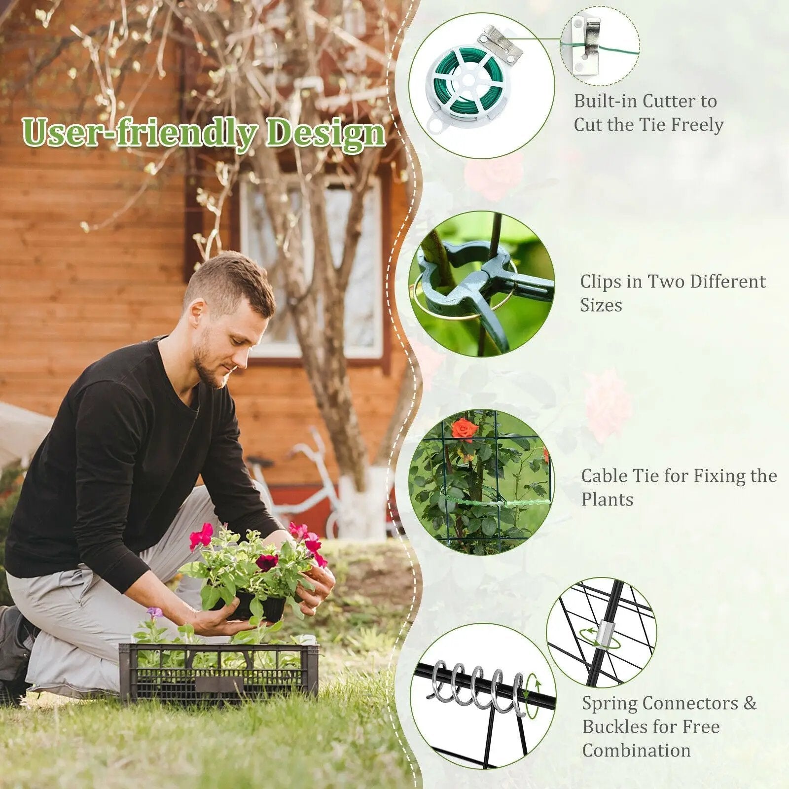 2 Pieces Foldable A-Frame Trellis Plant Supports with Twist Ties-Green by DirectDeals
