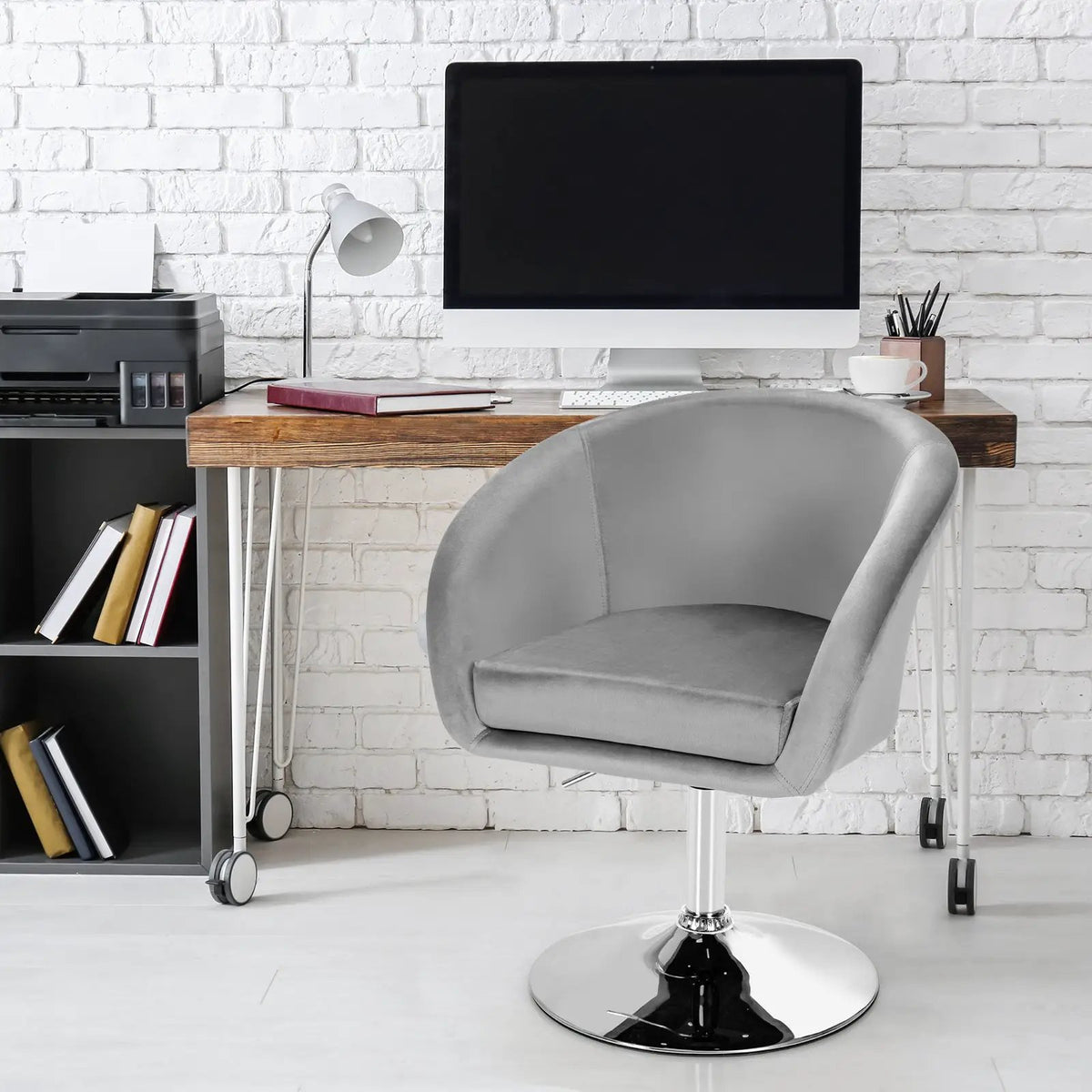 360 Degree Swivel Makeup Stool Accent Chair with Round Back and Metal Base by DirectDeals
