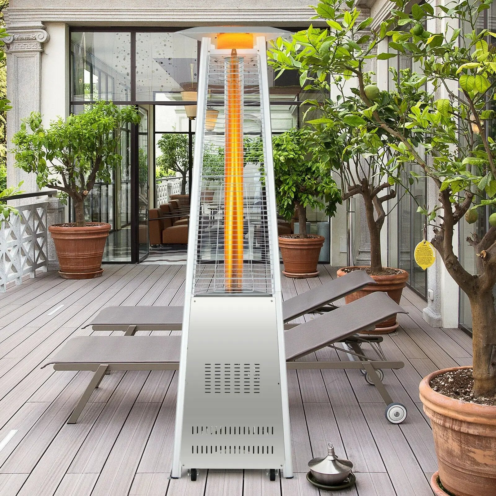 42 000 BTU Stainless Steel Pyramid Patio Heater With Wheels by DirectDeals