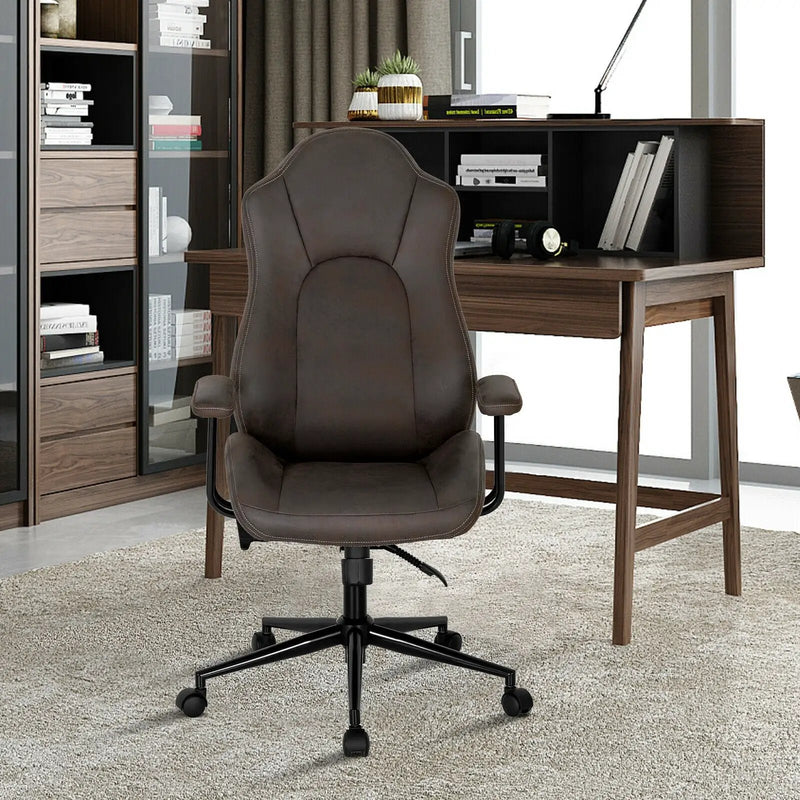 High Adjustable Back Executive Office Chair with Armrest-Brown by DirectDeals