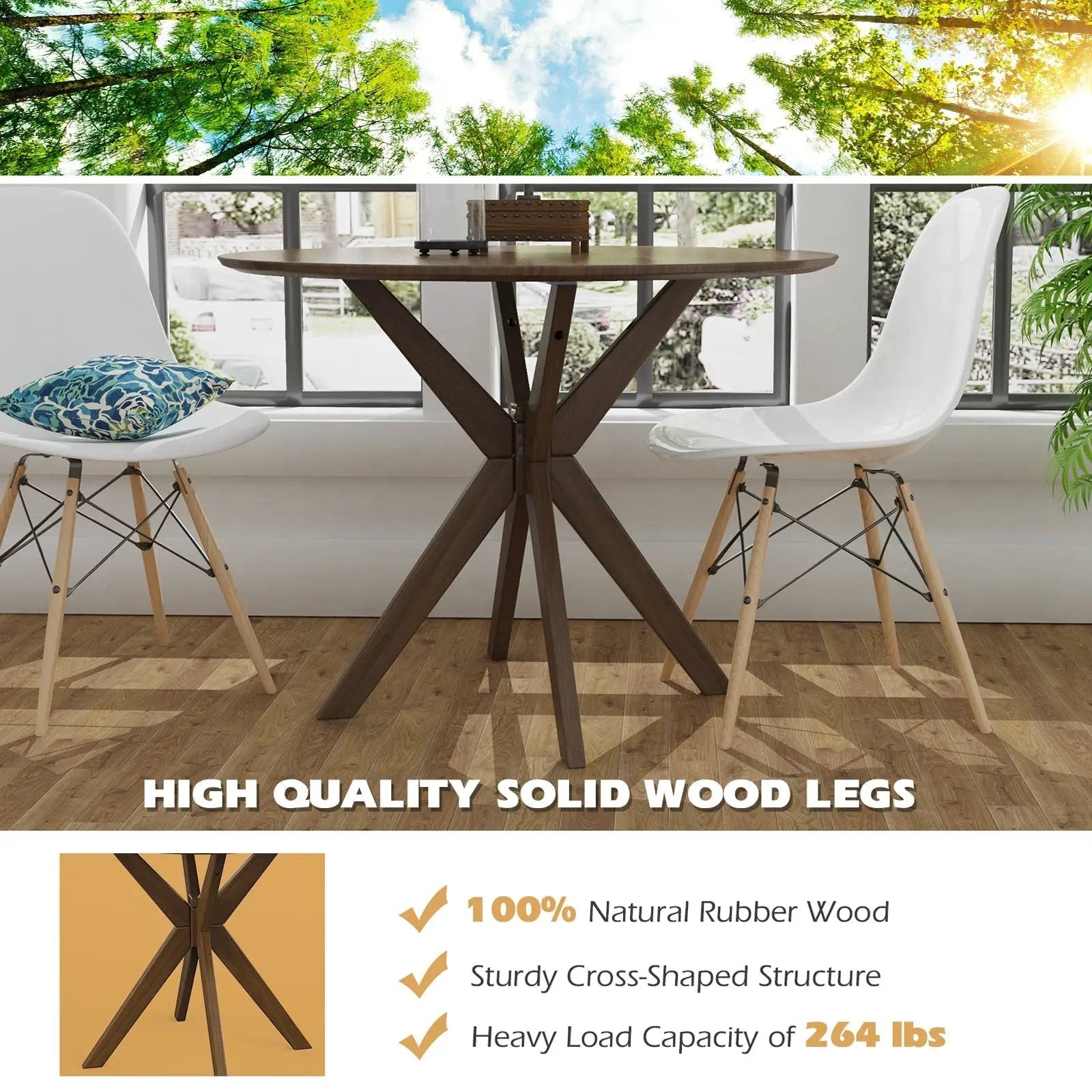 36 Inch Round Wood Dining Table with Intersecting Pedestal Base by DirectDeals