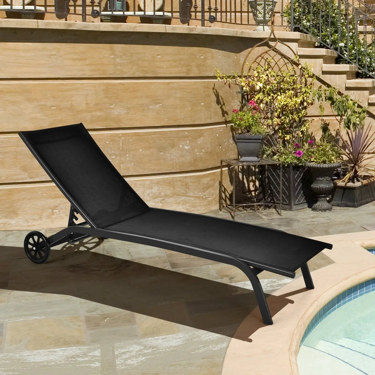 6-Poisition Adjustable Outdoor Chaise Recliner with Wheels by DirectDeals