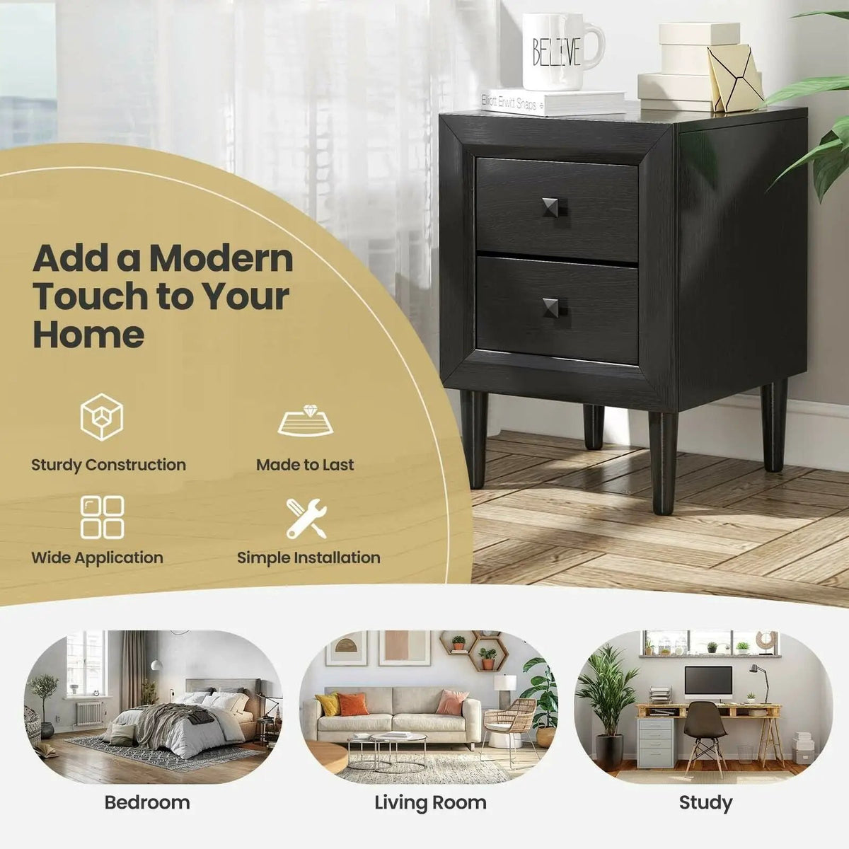 2PCS Nightstand W/2 Drawer Multipurpose by DirectDeals