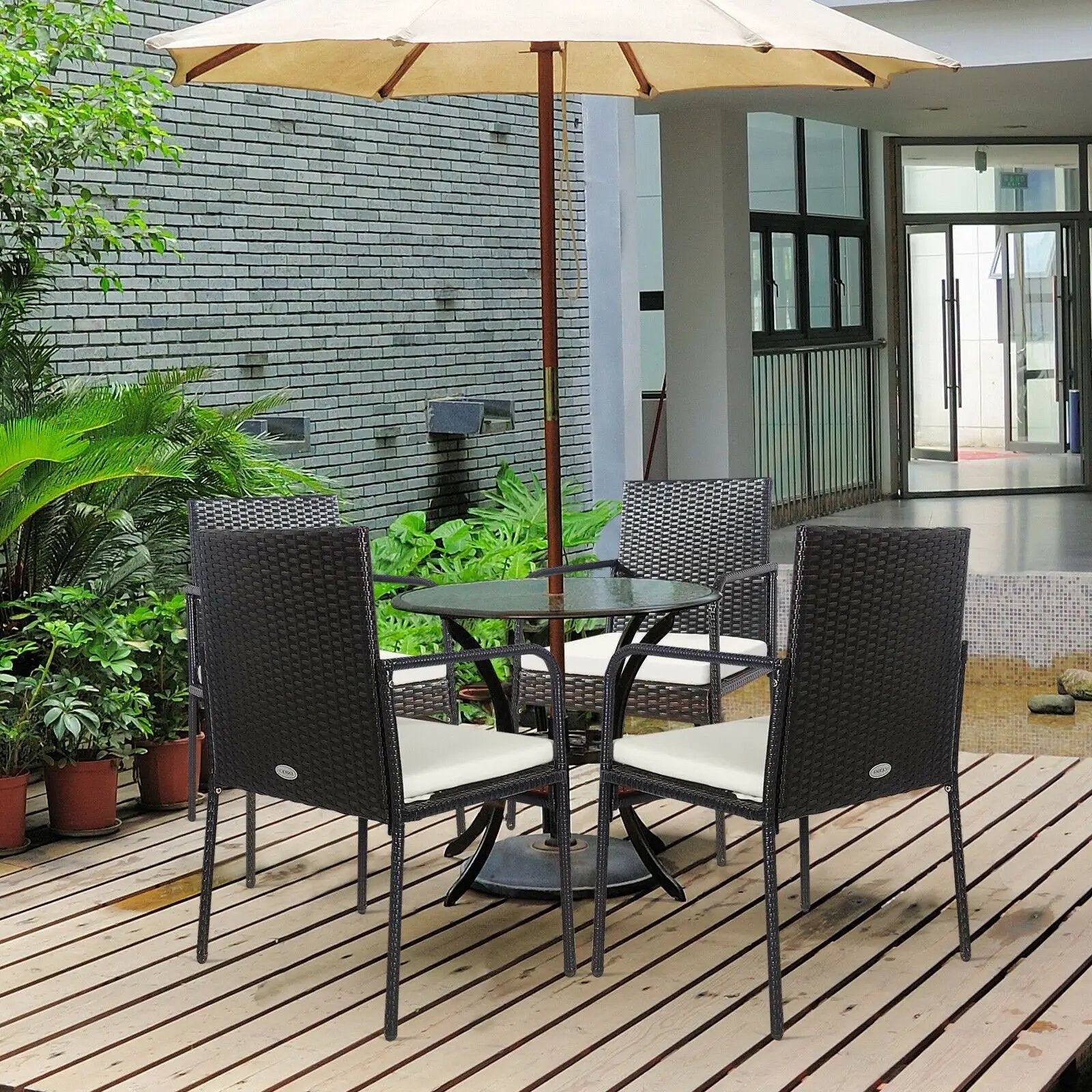 4 Pieces Patio Wicker Rattan Dining Set with Comfy Cushions by DirectDeals