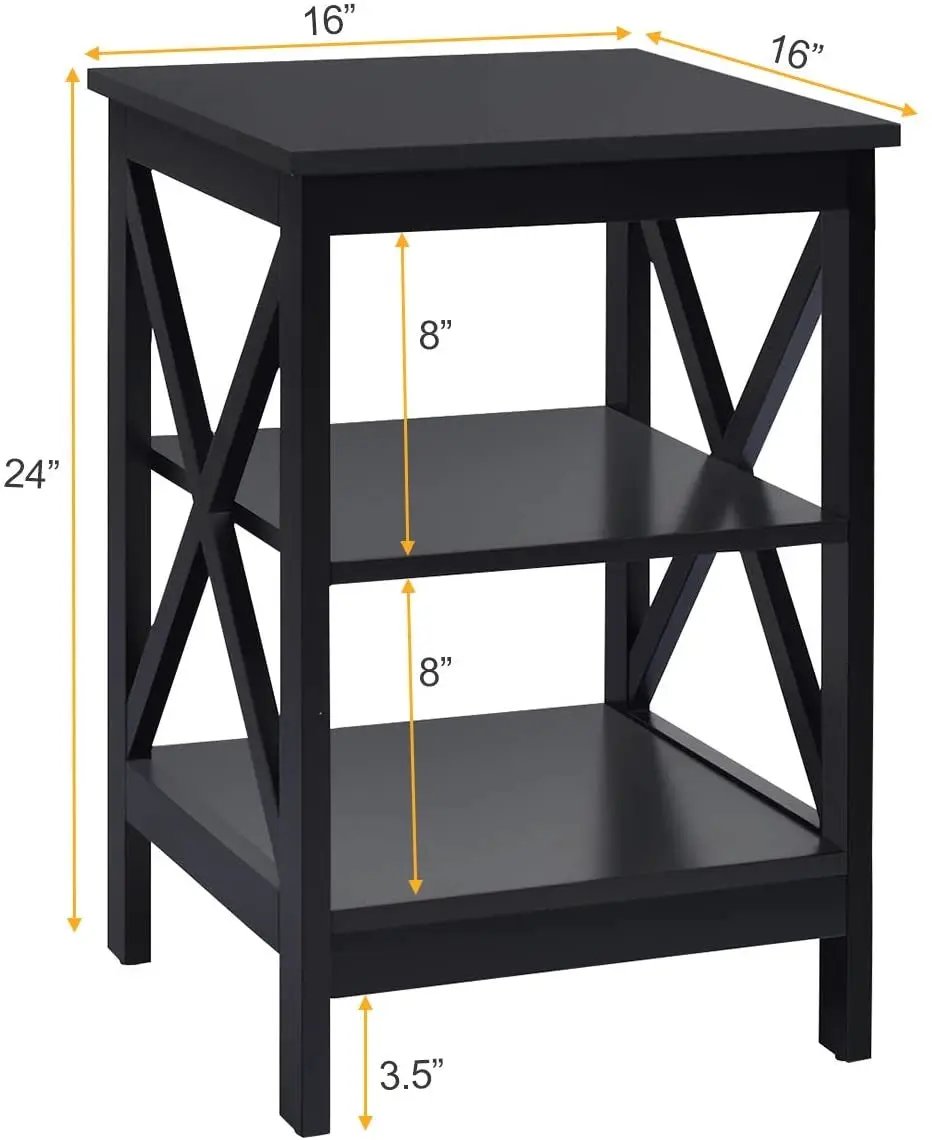 3-Tier X-Design Nightstands with Storage Shelves for Living Room Bedroom by DirectDeals
